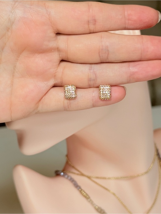 Anthropologie Jewelry - Gold Pave Square Stud Earrings